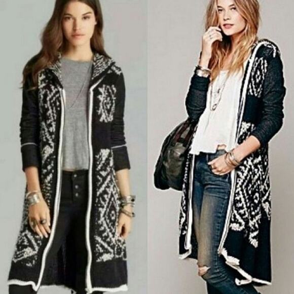 Free People White Moon Small Black Knit Cardigan Sweater - Picture 1 of 10